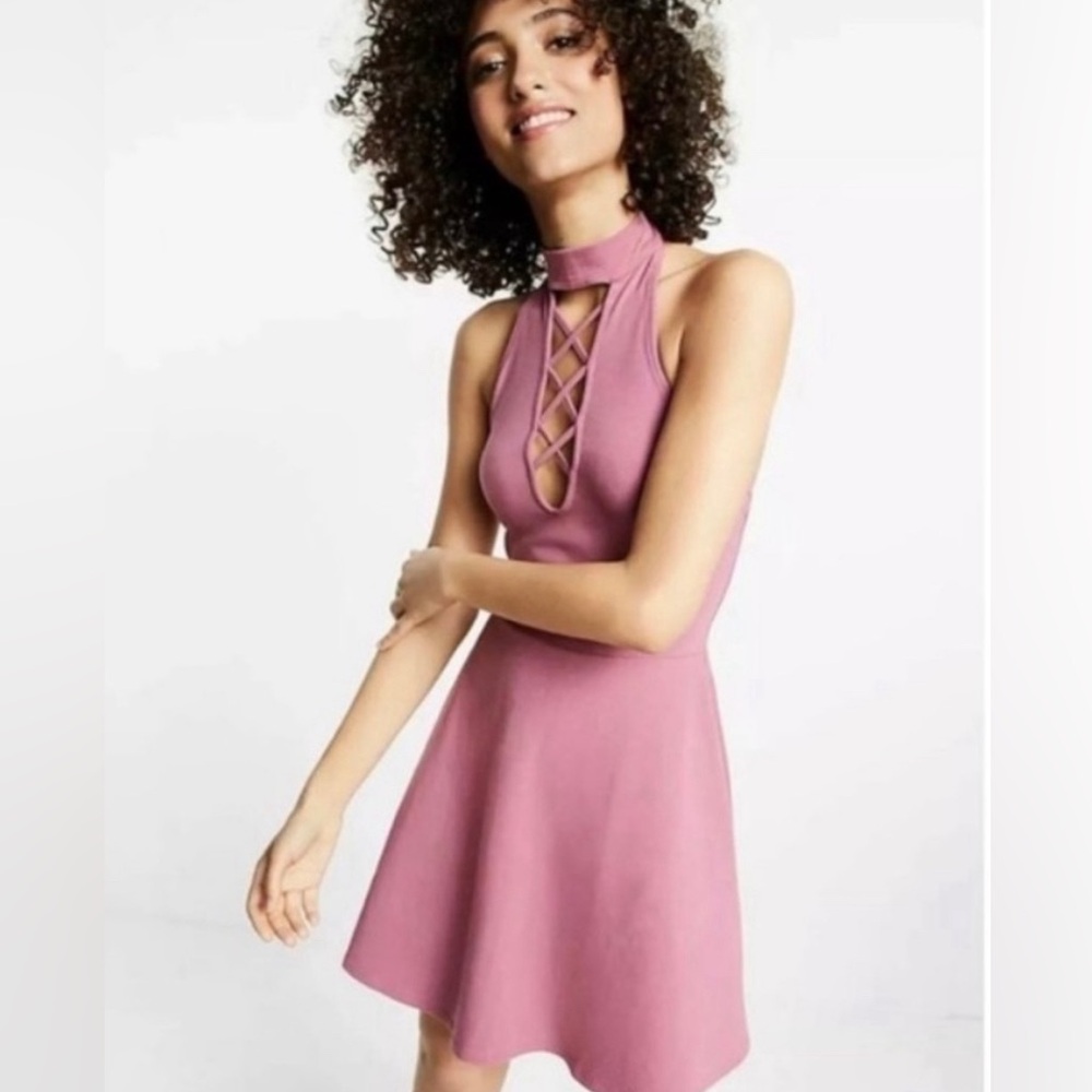 Express mauve halter skater dress